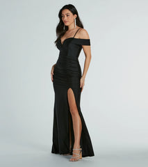 Danielle Cold-Shoulder Ruched Knit Formal Dress