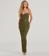 Maria Sweetheart Ruched Slim Mesh Formal Dress