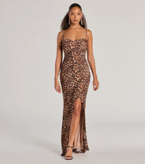 Velma Leopard Wrap Slit Mermaid Formal Dress