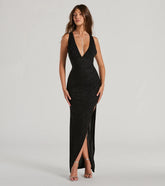 Olivia V-Neck Strappy Column Glitter Formal Dress