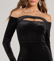 Rosalyn Velvet Off-The Shoulder Long Sleeve Column Dress