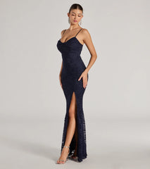 Romina Lace Cowl Neck High Slit Mermaid Dress