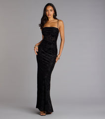 Alessandra Sleeveless Flocked Velvet Mermaid Dress