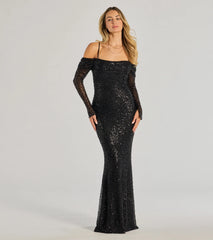 Parker Off-The-Shoulder Beaded Sequin Column Dress