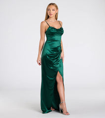 Michelle Applique Trim Wrap Satin Formal Dress