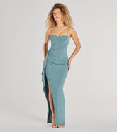 Monique Sweetheart Ruffle Slim Glitter Formal Dress