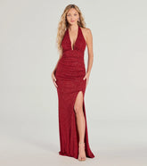 Gretchen Glitter Halter Slit Column Dress
