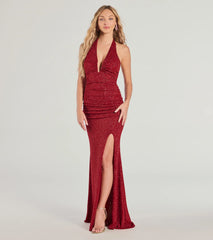 Gretchen Glitter Halter Slit Column Dress