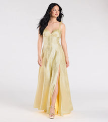 Melika Bustier Slit A-Line Satin Formal Dress