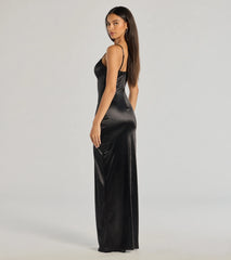 Megan Sweetheart Slit Lace Satin Formal Column Dress