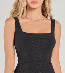 Devon Glitter Cutout High Slit Column Dress