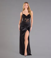Idra Lace Corset Satin Wrap Formal Dress