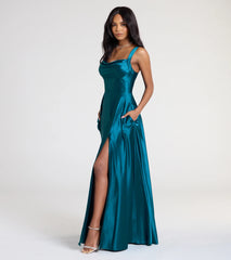 Lelia Cowl Neck Slit A-Line Satin Formal Dress