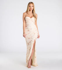 Jennifer Cowl Neck Bodycon Floral Velvet Formal Dress