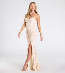 Jennifer Cowl Neck Bodycon Floral Velvet Formal Dress