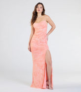 Kristina Floral Velvet Slit Formal Dress