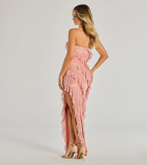 Brie Strapless Ruffled Slit Column Dress