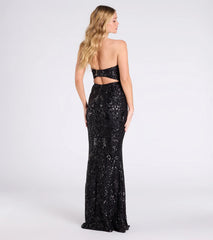 Barbara Strapless Slit Mermaid Sequin Formal Dress