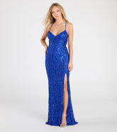 Alexa Lace-Up Slit Sequin Formal Dress