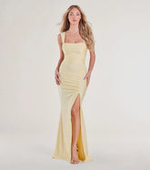 Irene Open Back Slit Column Formal Dress
