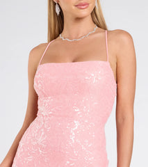 Mariah Lace-Up Slit Sequin Formal Dress