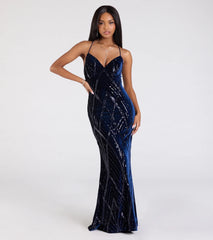 Gisele Sequin Velvet Lace-Up Mermaid Dress