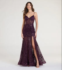 Amanza Corset Slit Mermaid Tulle Formal Dress