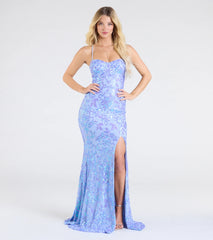 Sawyer Lace-Up Slit Mermaid Sequin Formal Dress