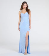 Kaitlyn Cowl Neck Slit Beaded Sequin Formal Dress