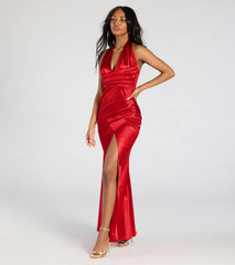 Joanne Halter Slit Mermaid Satin Formal Dress