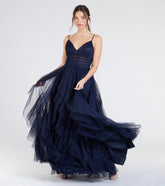 Indiana V-Neck Corset Ruffle A-Line Formal Dress
