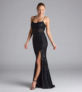 Meghan Lace-Up Corset Sequin Bead Formal Dress