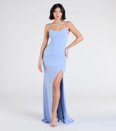 Madison Cowl Neck Slit Glitter Formal Dress