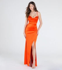 Cassandra Lace-Up Wrap Mermaid Satin Formal Dress