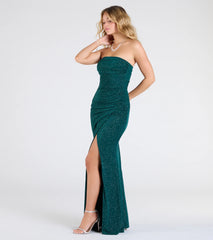 Kaye Strapless Mermaid Slit Glitter Formal Dress