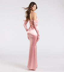 Kaleigh Corset Bow Satin Formal Dress With Gloves