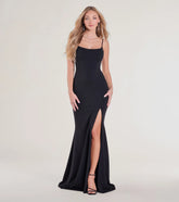 Hailey Lace-Up Slit Slim Crepe Formal Dress