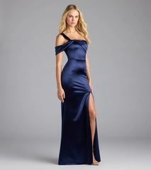 Jocelyn Cold Shoulder Slit Mermaid Satin Formal Dress