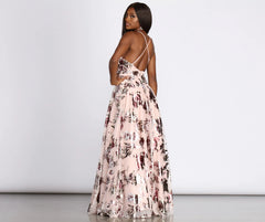 Mariah Floral Foil Print Ball Gown