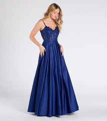 Myra Lace-Up Floral Embroidered A-Line Ball Gown