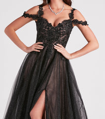 Adele Lace Glitter Cold Shoulder Ball Gown