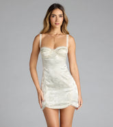 All In Love Sweetheart Lace Trim Satin Mini Dress