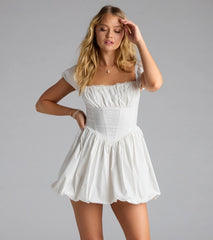 Bright Side Puff Sleeve Skater Bubble Hem Dress