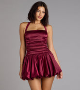 Can't Be Missed Satin Bubble Hem Skater Dress
