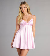 Steal The Scene Satin Bow Babydoll Mini Dress