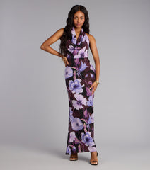 Petal Noir Floral Chiffon Maxi Dress
