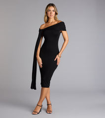 Dramatic Exit Off-Shoulder Midi Dress