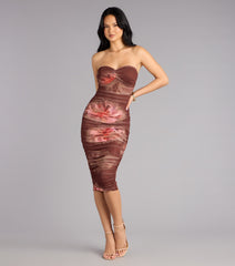 Soft Bloom Floral Mesh Midi Tube Dress