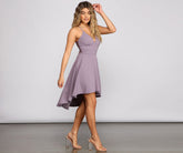 Alluring In Crepe High-Low Skater Dress