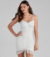 Dainty Lace Ruched Mesh Mini Dress